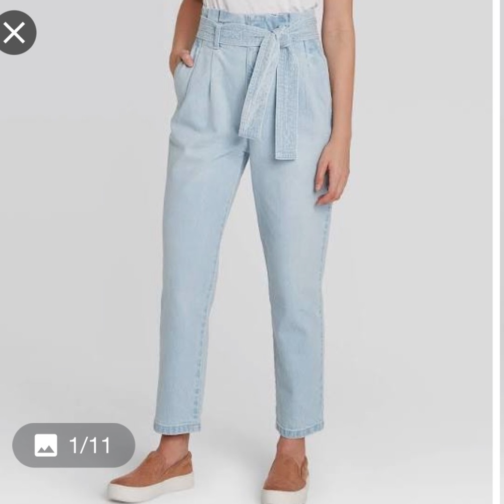 A New Day Tie High Waist Paperbag Jeans Light Wash Wide Leg